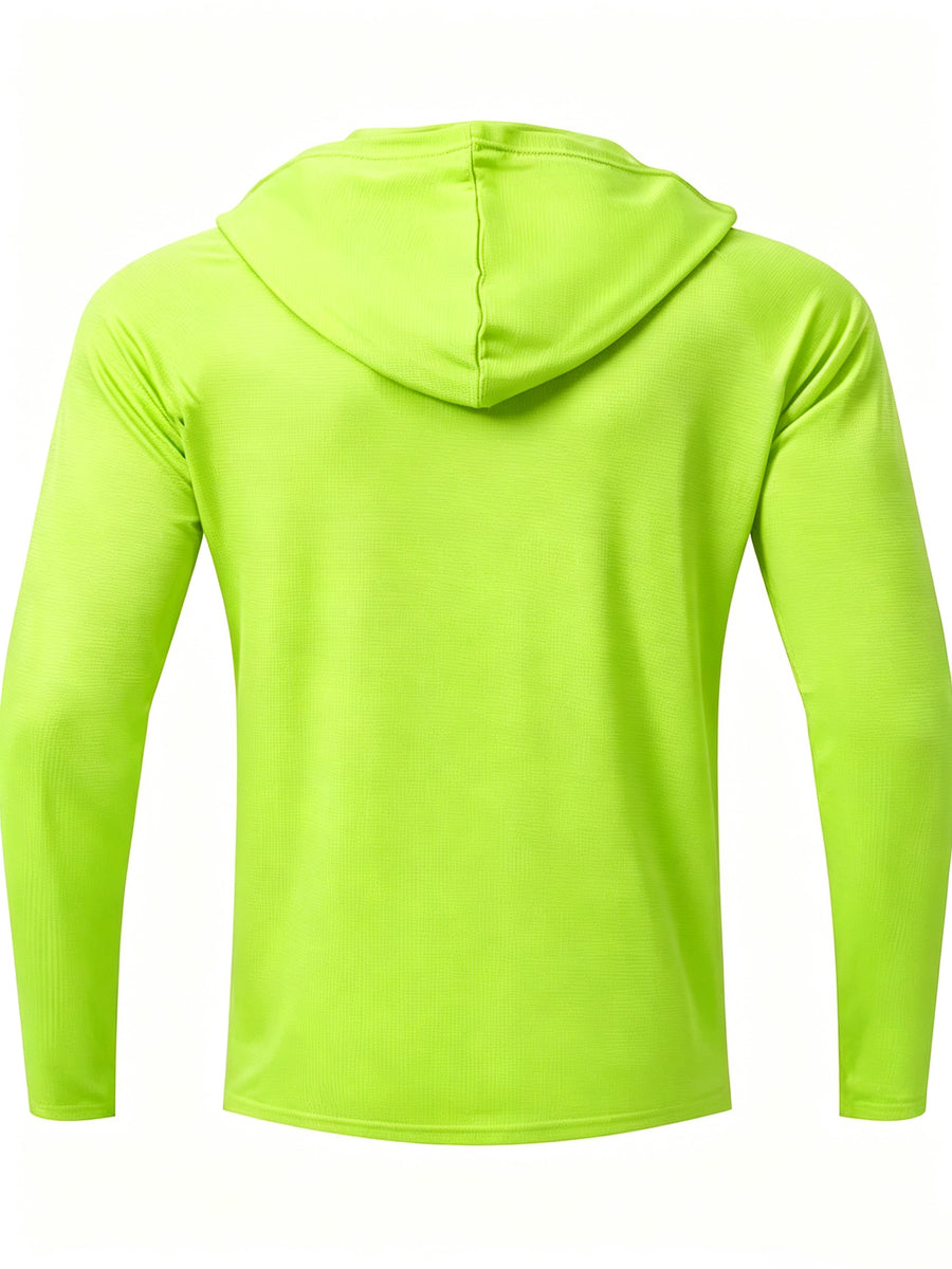 7pcs Men's Quick-Dry Hooded - Soft Breathable Lightweight Hoodie Suitable for Fishing, Outdoor Sports & Gym, - Long Sleeve Fitness Shirt with Hood, Machine Washable for Running,, and Casual Wear - Grass Green