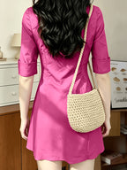Waist- And Single-Breasted Solid Color Shirt Dress, Suitable for Dating And Commuting - Violet