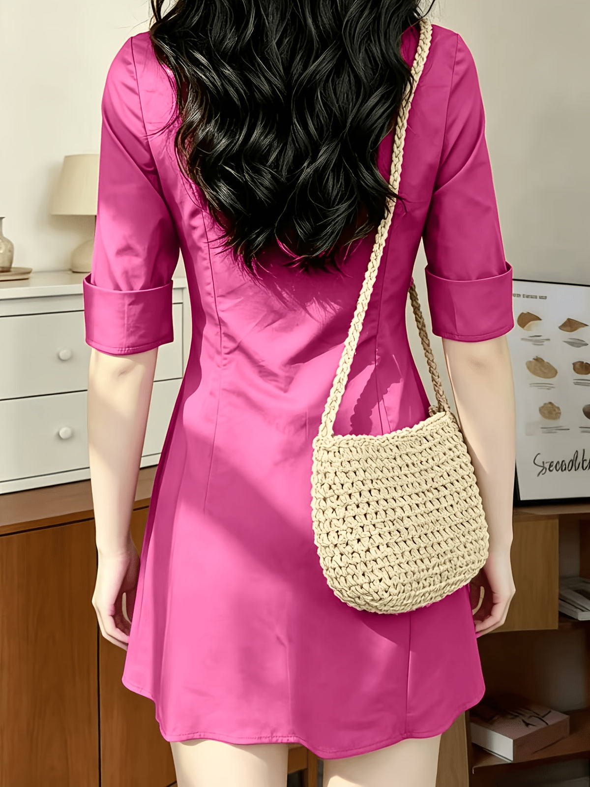 Waist- And Single-Breasted Solid Color Shirt Dress, Suitable for Dating And Commuting - Violet