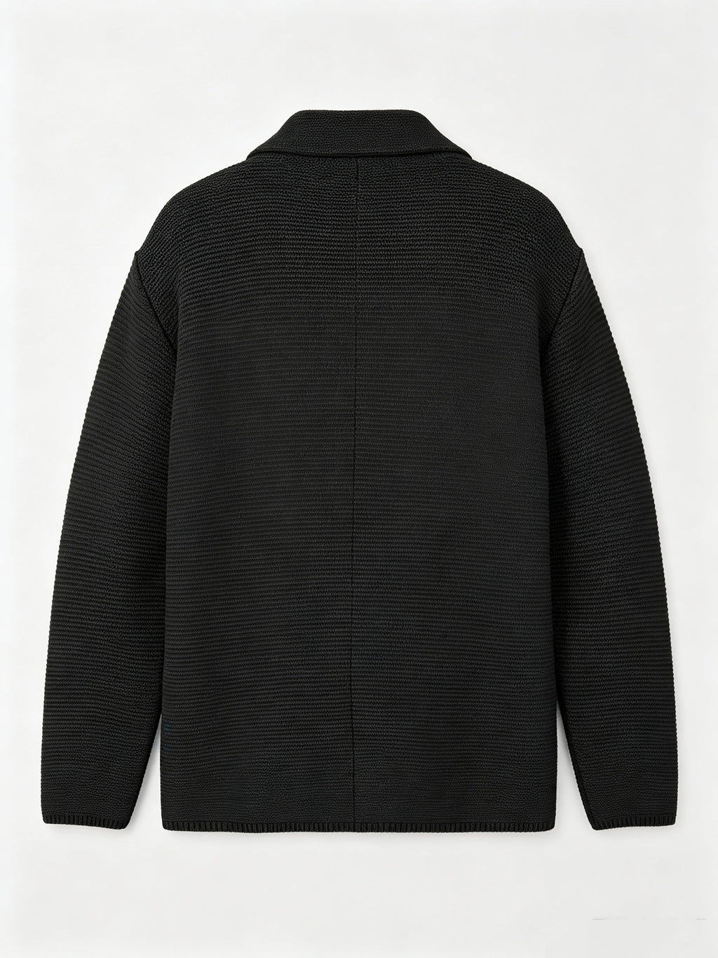 Men's New Autumn/Winter Double-Breasted Knit Jacket, Loose Fit Casual Suit-Style Top with Lapel. European/American Style Men's Notched Lapel Knit Cardigan with Double-Breasted Design, Versatile Outerwear for Spring/Autumn, Suitable for Both Commuting - Black