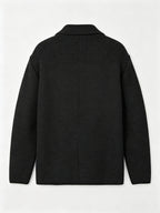 Men's New Autumn/Winter Double-Breasted Knit Jacket, Loose Fit Casual Suit-Style Top with Lapel. European/American Style Men's Notched Lapel Knit Cardigan with Double-Breasted Design, Versatile Outerwear for Spring/Autumn, Suitable for Both Commuting - Black