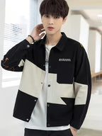 Patchwork Jacket Men'S Trendy Cool Loose Men'S Autumn Top Coat Jacket Spring Autumn Style All-Match - Black