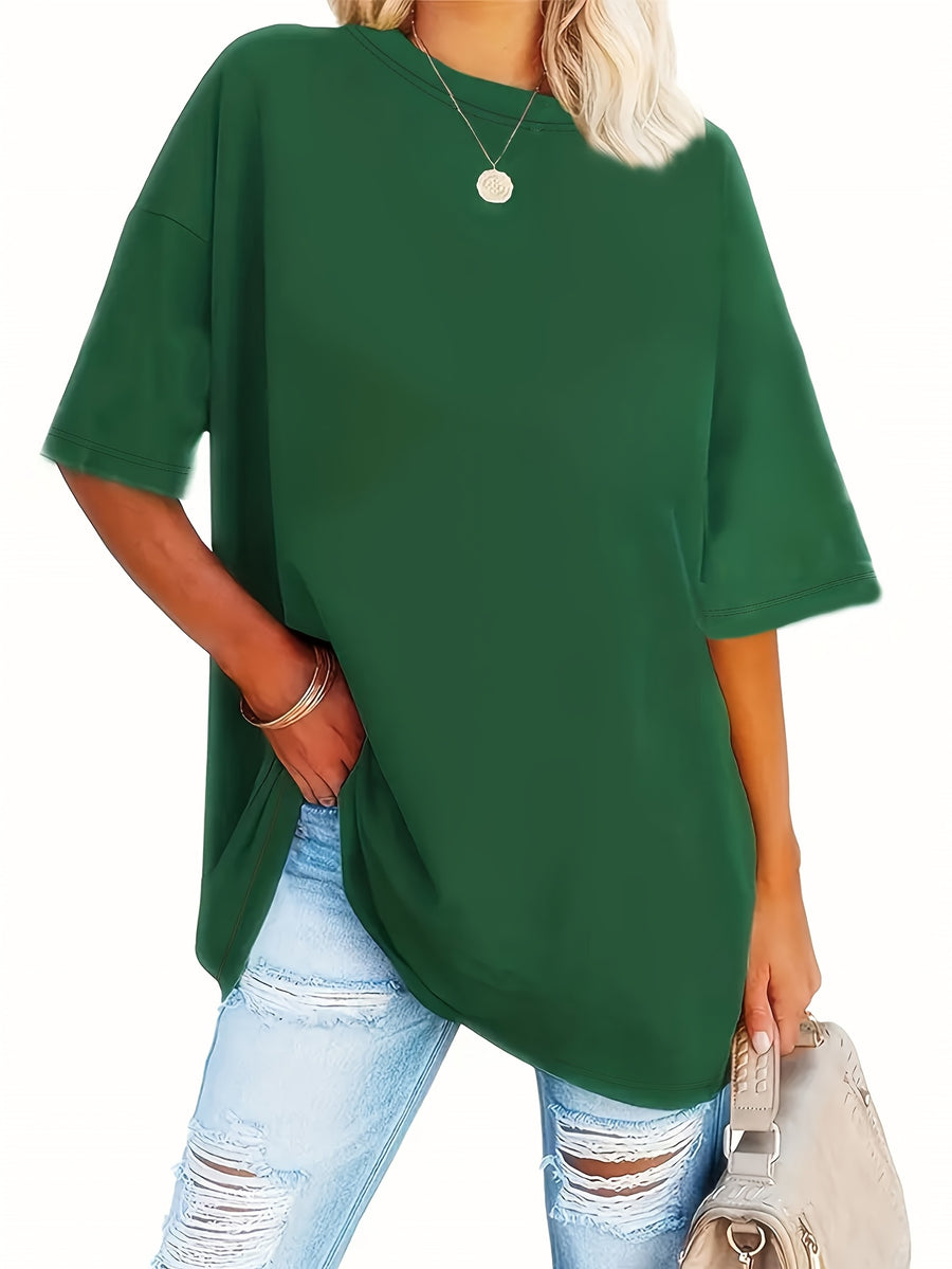 A Very Trendy Solid-color Women's Fashion T-shirt That Is Perfect for Spring and Summer, and Versatile Enough for All Seasons and All Body Types! - Green