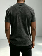 American Retro Washed Distressed Short Sleeve T-Shirt Men'S Summer Multi-Position English Print Round Neck Short Sleeve Street Trendy Fitness All-Match Top - Black