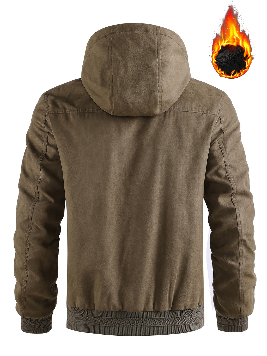 Men's Winter Vintage Trendy Hooded Padded Coat, Street Fashion Jacket, Plush-Lined Thickened Casual Jacket with Detachable Hood, Workwear Top - Khaki