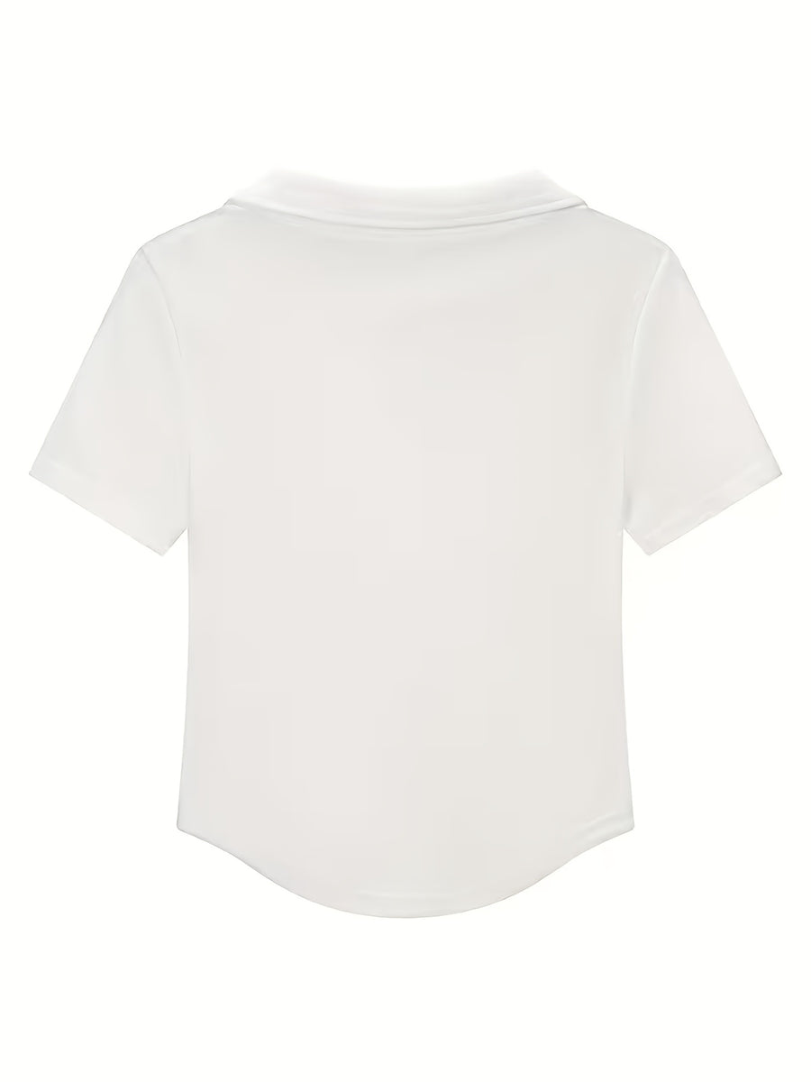 Women'S Summer Short-Length Sexy And Slim-Fit Stretchy Short-Sleeve T-Shirt in White, Casual And Fashionable Blouse Style - White