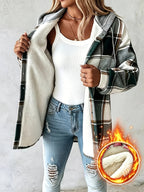 Women's Autumn/Winter Loose Plaid European/American Style Hooded Casual Top Jacket - Green Plaid