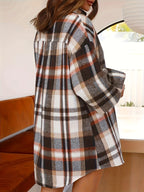 Women's Flannel Lantern Cufflinks Casual Short Plaid Blouse Jacket Elegant Special Section - Orange Plaid