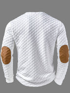 Men'S Fashion Men'S Clothing Top T-Shirt, Autumn Winter Outdoor Casual Textured Small Check Round Neck Contrast Color Patchwork Long Sleeve Men'S Henley Shirt - White