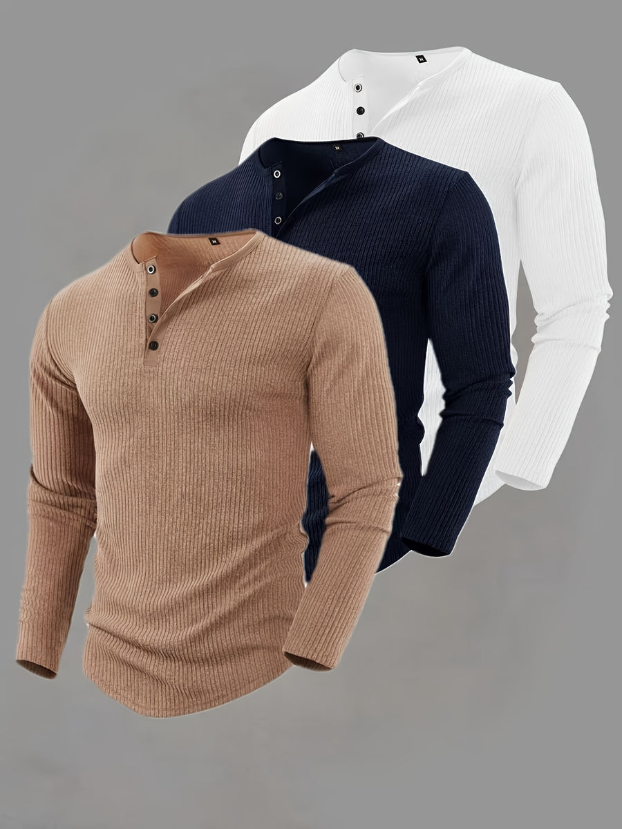 3pcs Set of New Autumn Knit Tops - Khaki + Navy Blue+ White