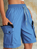 Multi-Pocket Casual Versatile Cargo Pants Elastic Waistband Beach Pants - Vibrant Blue