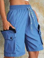 Multi-Pocket Casual Versatile Cargo Pants Elastic Waistband Beach Pants - Vibrant Blue