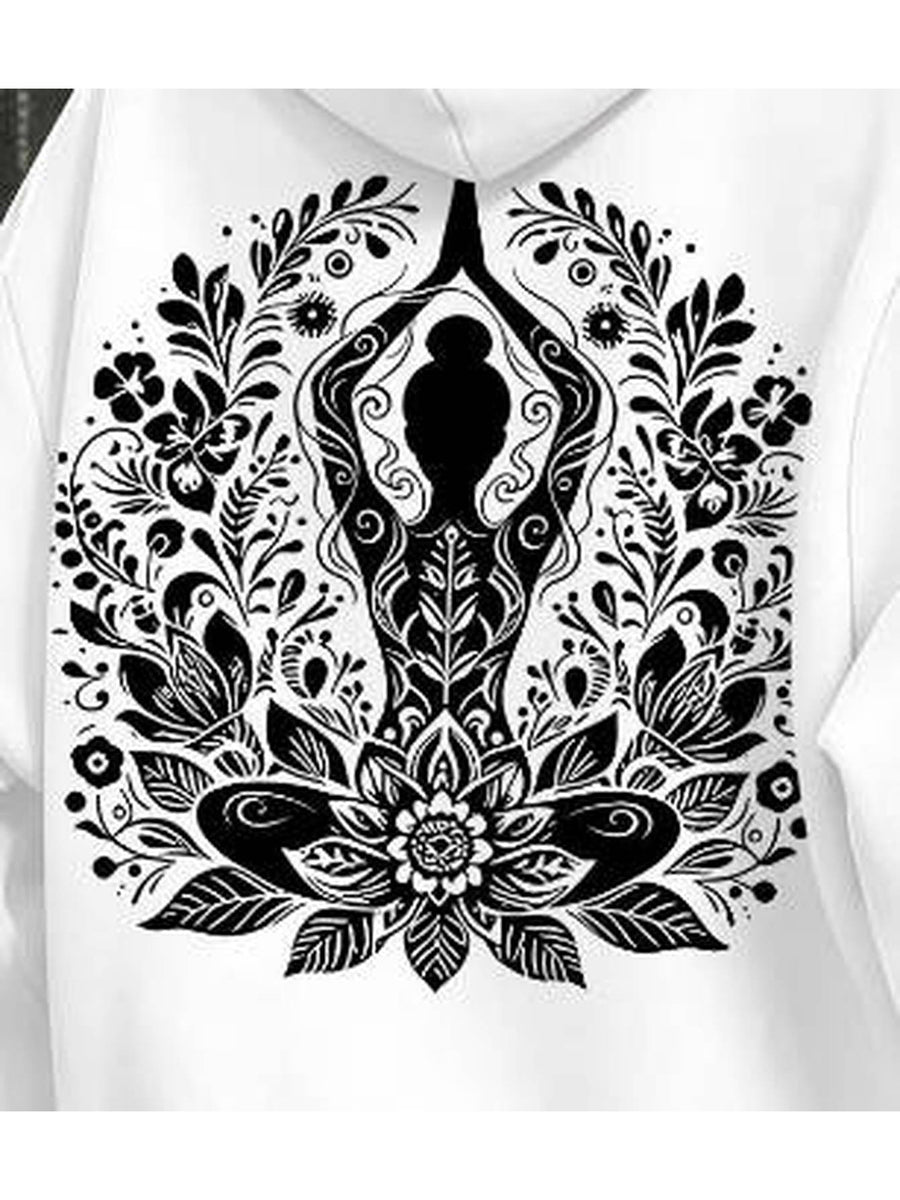 [Printed Design-Not Textured] Barcode Women'S Back Three Prints Hooded Sweatshirt Lotus Zen Printed Hoodie - Soft Casual Long Sleeve with Pockets, Comfortable for Women'S Daily Wear And Home, Streetwear - Mix Color 7