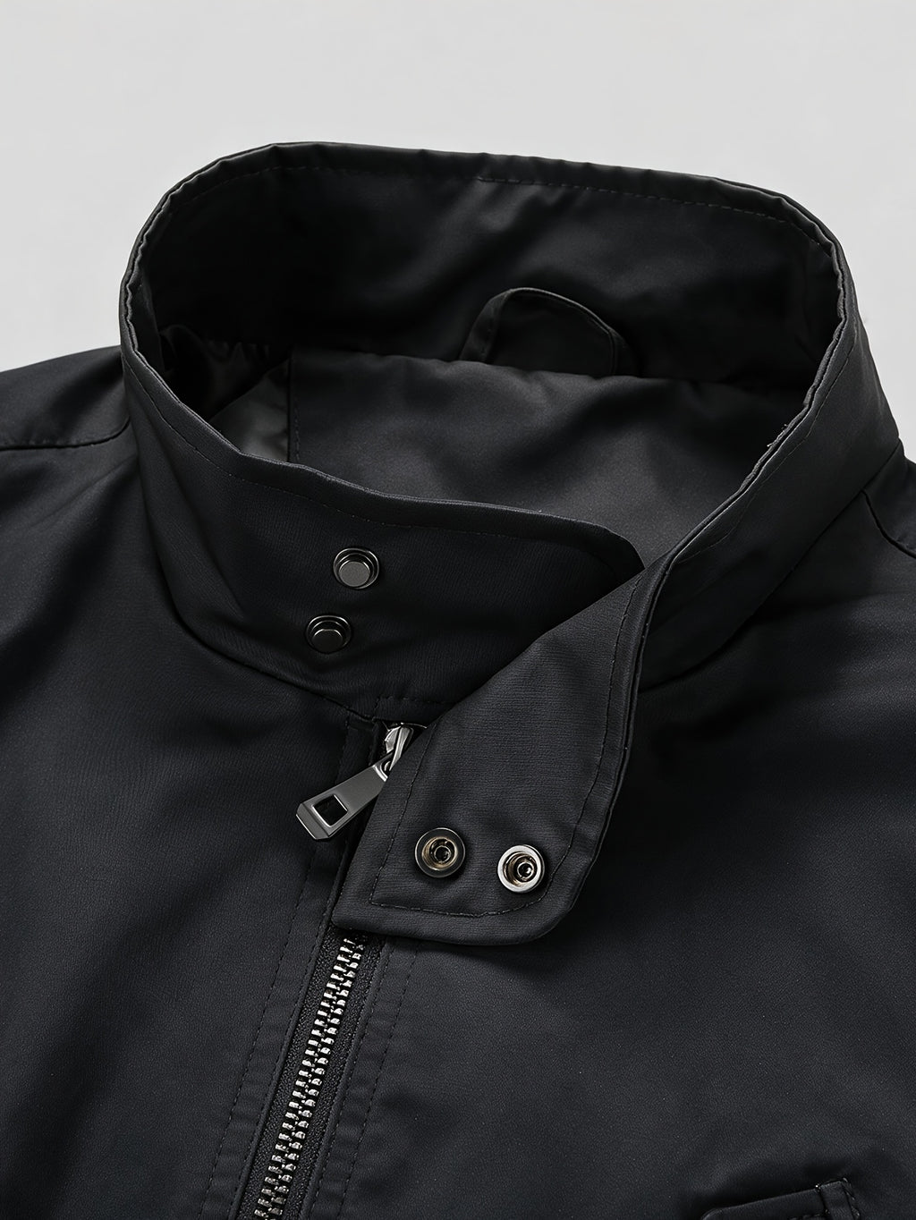 Men'S Spring Autumn Stand-Up Collar Casual Jacket, 100% Loose Fit, Ribbed Cuff Zippered Cardigan Coat, Solid Color Multi-Pocket Men'S Sporty Jacket, Suitable for Commuting, School, Daily Walking, Weekend Outings - Black