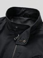 Men'S Spring Autumn Stand-Up Collar Casual Jacket, 100% Loose Fit, Ribbed Cuff Zippered Cardigan Coat, Solid Color Multi-Pocket Men'S Sporty Jacket, Suitable for Commuting, School, Daily Walking, Weekend Outings - Black