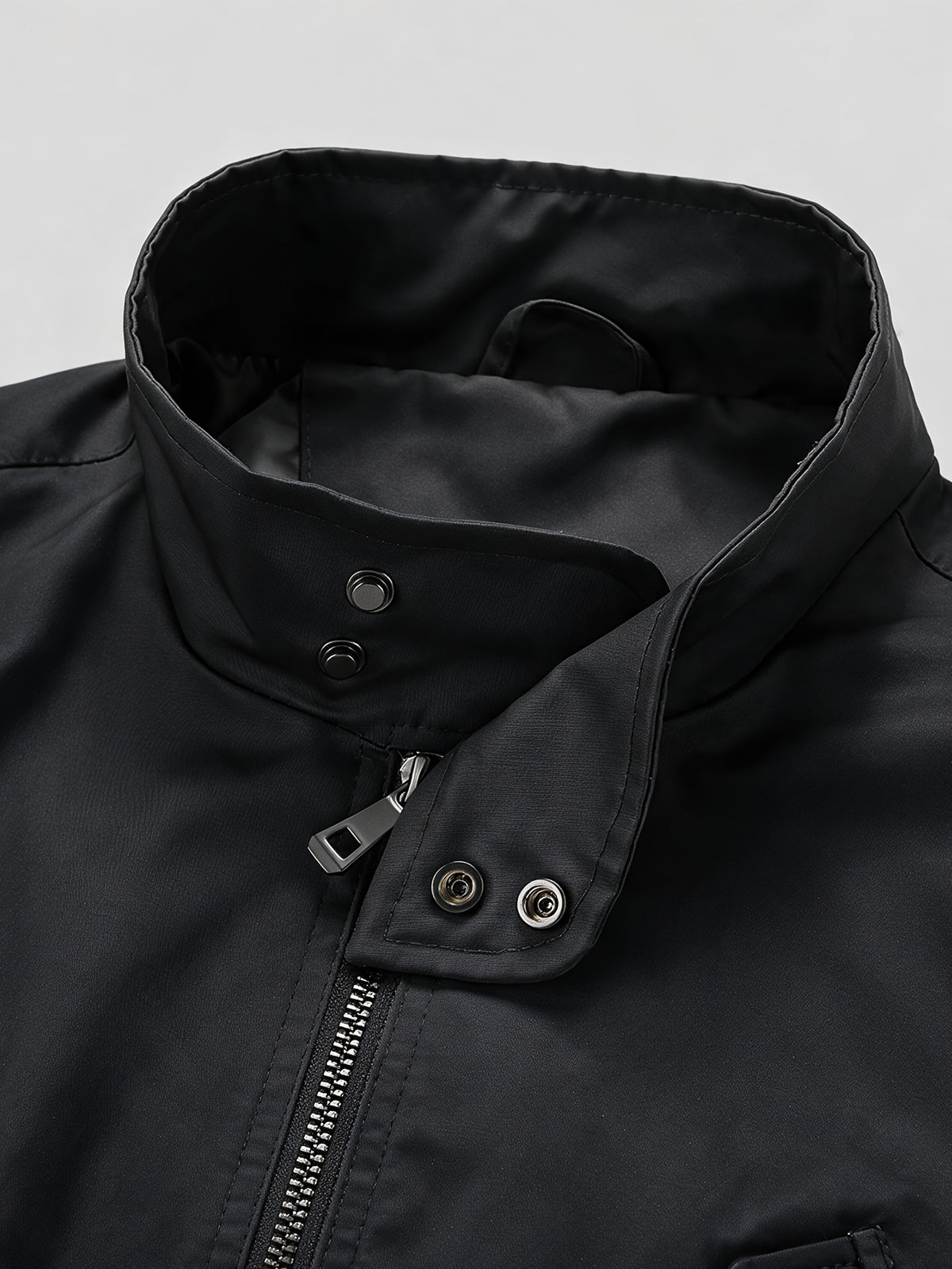 Men'S Spring Autumn Stand-Up Collar Casual Jacket, 100% Loose Fit, Ribbed Cuff Zippered Cardigan Coat, Solid Color Multi-Pocket Men'S Sporty Jacket, Suitable for Commuting, School, Daily Walking, Weekend Outings - Black