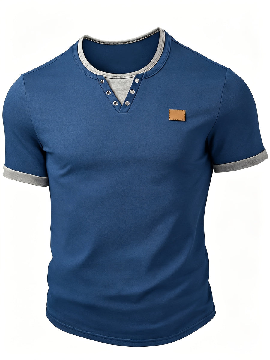 Men's Spring/Summer New Arrival Solid Color 2-in-1 Look Short Sleeve T-Shirt, Suitable for Golf, Business Casual, and Daily Wear. The Fabric Is Soft, Comfortable, and Machine Washable. A Stylish and Versatile Top for Commuting, Also Makes a Great - Navy blue color