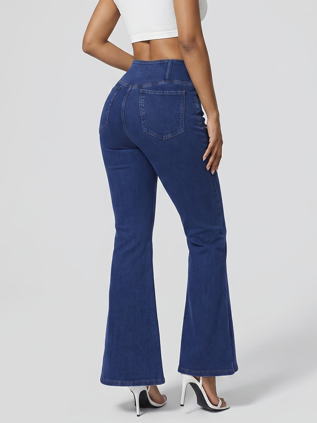 GILIPUR Women'S Solid Denim Cross V Low Waist Lifting Flare Jeans, Soft Stretchy Bootcut Long Denim Pants with Front Pockets, Y2K Streetwear Daily Date Night - Sky Blue