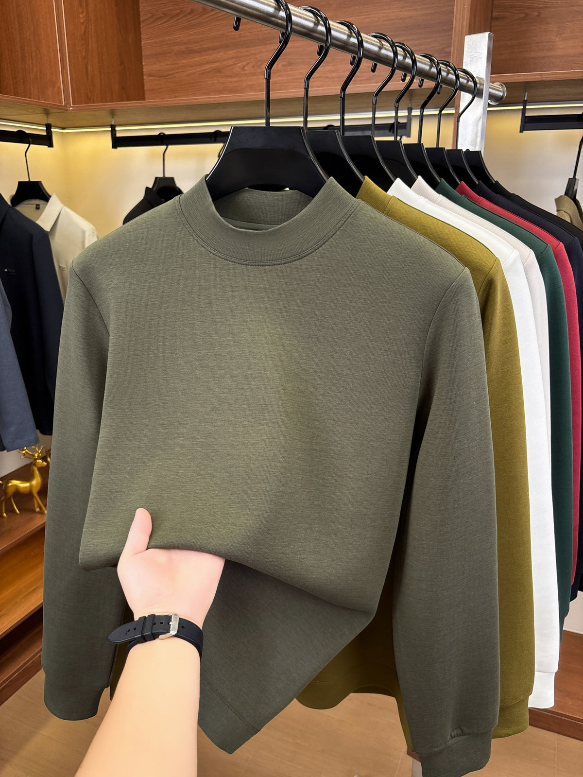 Autumn/Winter New Style Solid Color Half-Turtleneck Lyocell High-Quality Long-Sleeve Knit Base Layer, Versatile and Warm Men's Sweater, Skin-Friendly, Comfortable, Durable, and Breathable Men's Top, Cold-Proof Pullover FL27 - Bamboo Forest Green