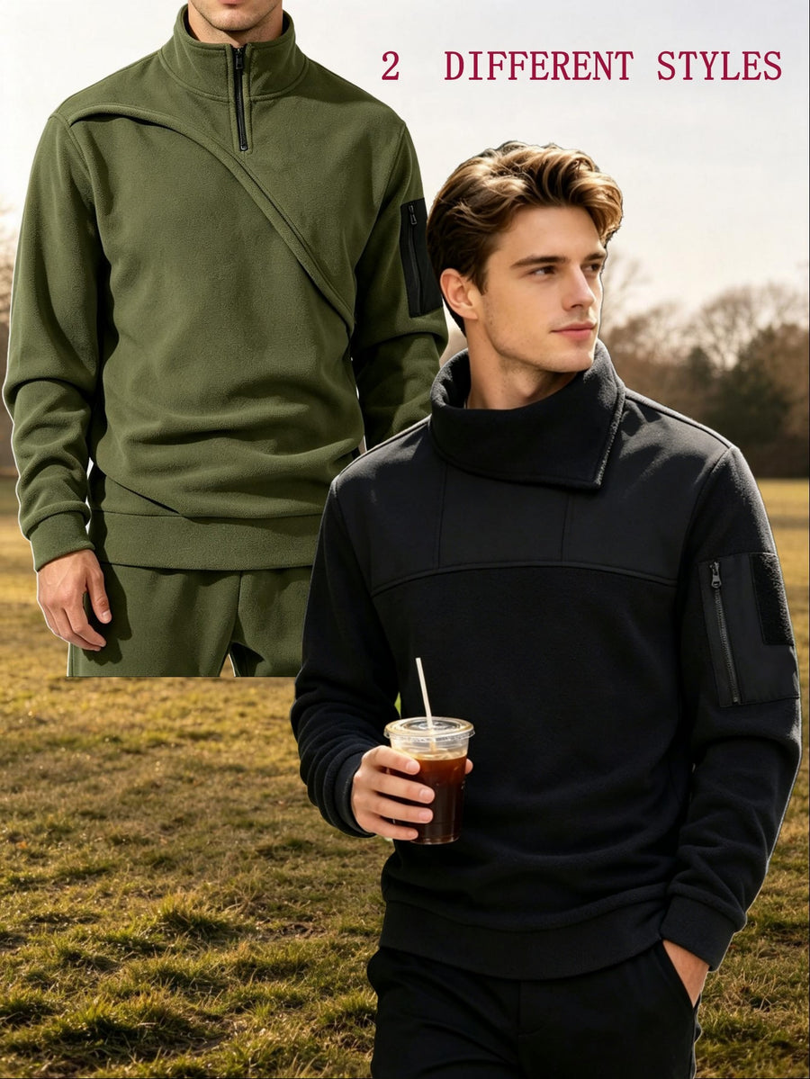 Men'S Autumn And Winter Novelty Sweater Two-Piece Set, Different Sweaters, Fashionable Street Tops - Black+green