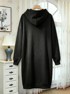 Autumn and Winter Women's Fashion Casual -lined Thickened Pullover Long Sleeve European and American Hooded Sweatshirt with Print Sweatshirt Long Trendy Casual Versatile - Black