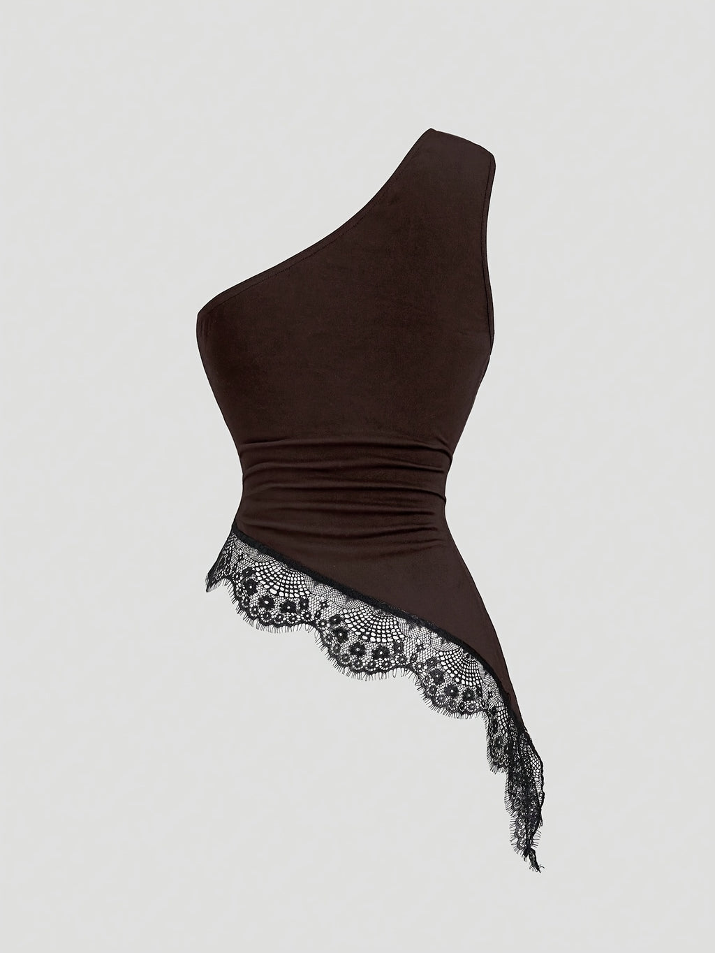 Sexy Lace Asymmetrical Hem Sleeveless Blouse with Metal Buttons, Women's Casual Summer Vacation Top - Coffee Brown