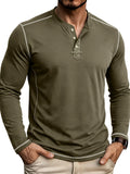 Autumn Winter Men'S Long Sleeve Henley Shirt, Cross-Border New Color-Block Fashion Casual Base Layer Round Neck T-Shirt - Military Green