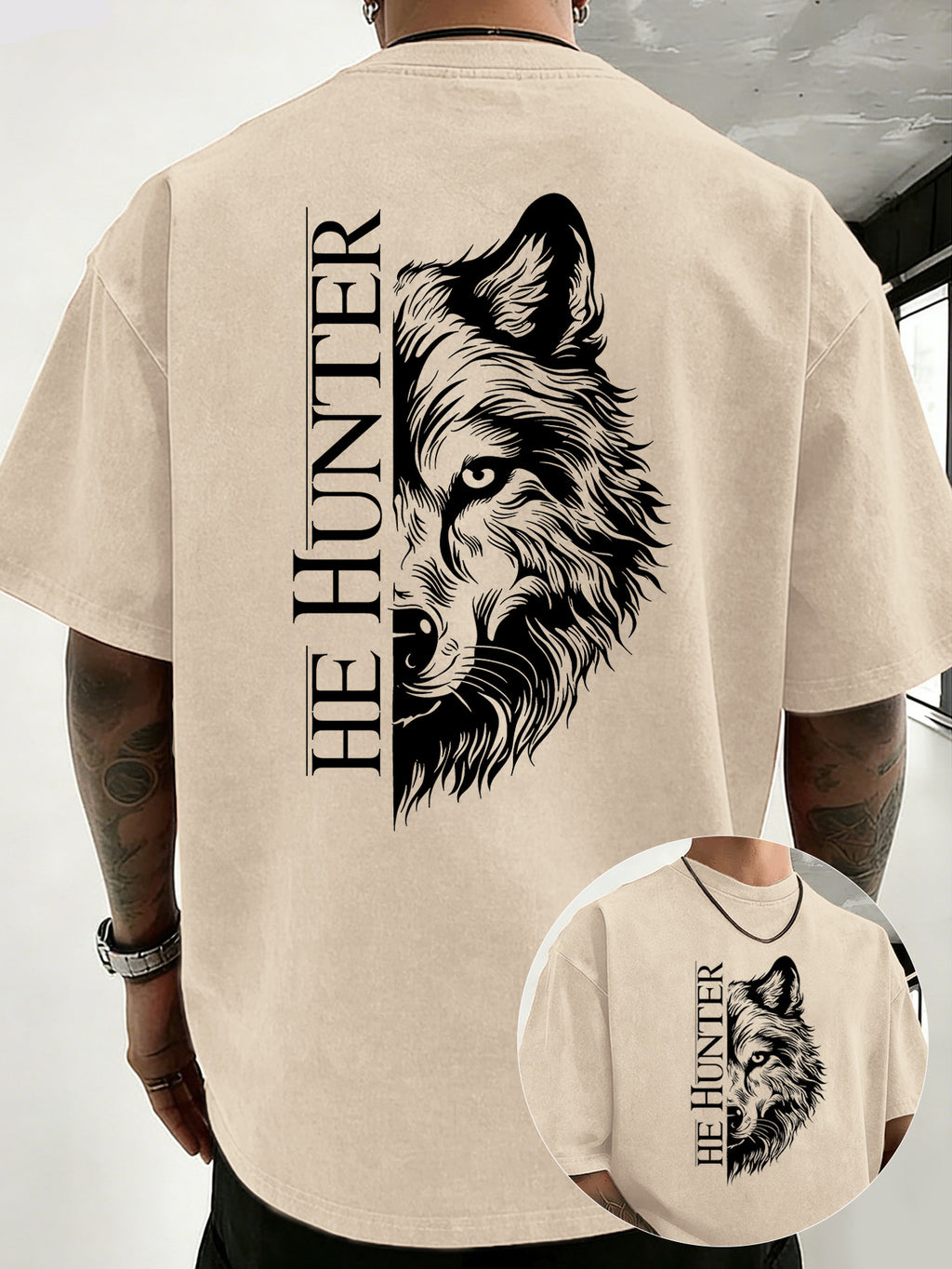Vintage Washed Loose Double-Faced Print T-Shirt with Letter Pattern, Unisex Classic Basic Style, Soft And Durable Short Sleeve, Suitable for Students And Office Workers - Apricot