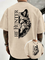 Vintage Washed Loose Double-Faced Print T-Shirt with Letter Pattern, Unisex Classic Basic Style, Soft And Durable Short Sleeve, Suitable for Students And Office Workers - Apricot