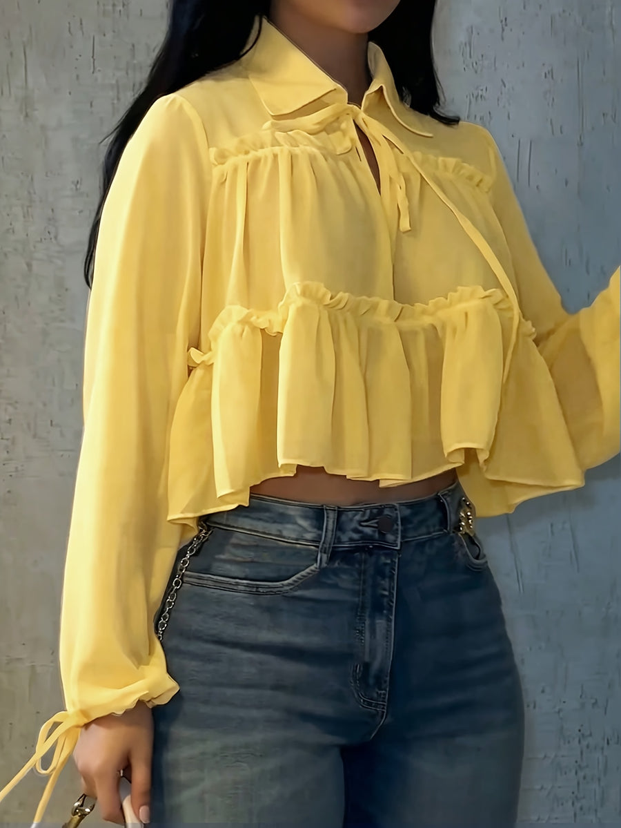 Women's Chiffon Shirt Vacation Beach Shirt - Yellow
