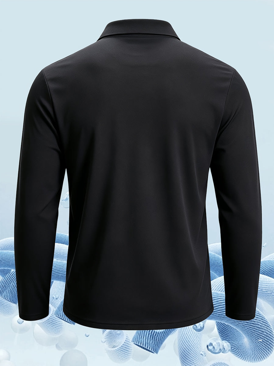 2pcs Men'S Long Sleeve Polo Shirt with Chest Pocket Design, Soft, Smooth, Wrinkle-Resistant And Casual Button Neck T-Shirt, Suitable for Spring And Autumn Wear, Lightweight Daily Commuting, Outdoor Sports, Business Basic Clothing - Black+Navy Blue