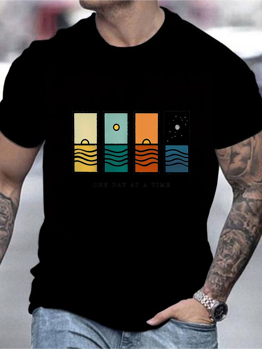 Men'S Summer Printed Pattern Round Neck Short Sleeve T-Shirt - Suitable for Outdoor Leisure Sports, Fun Pattern Tee - Black