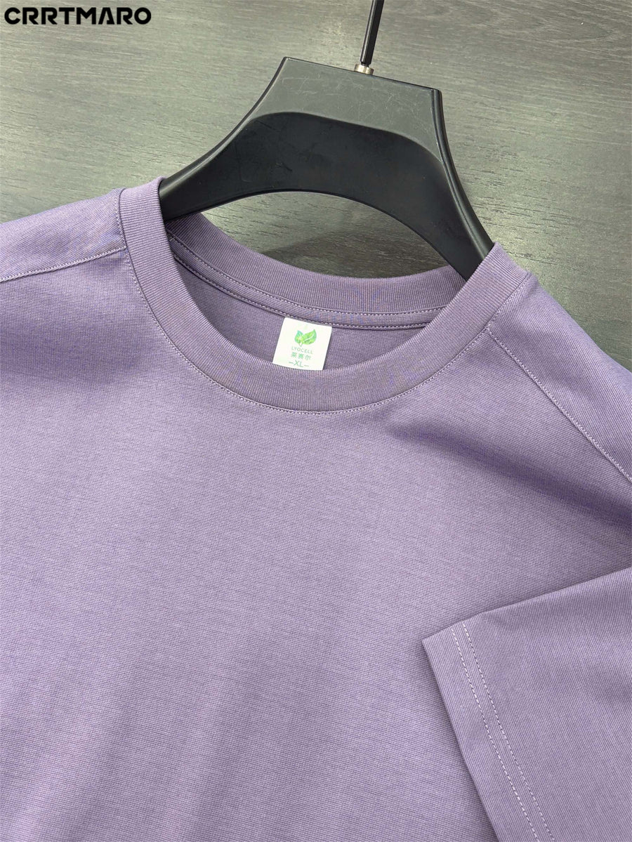 Katemar CRRTMARO New Summer Round Neck Ice Silky Fiber Fabric Quick-Dry Short Sleeve T-Shirt for Young Men, Loose Fit Casual Short Sleeve Top, Men's Apparel NKY - Purple