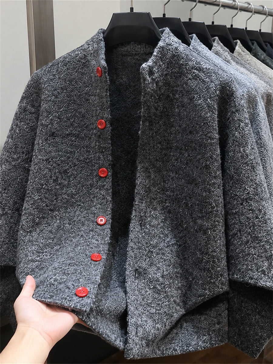 Autumn Winter 3D Solid Round Neck Sweater, Basic Cardigan for Men, Fashionable Long Sleeve Sweater, Love Y - Deep Gray