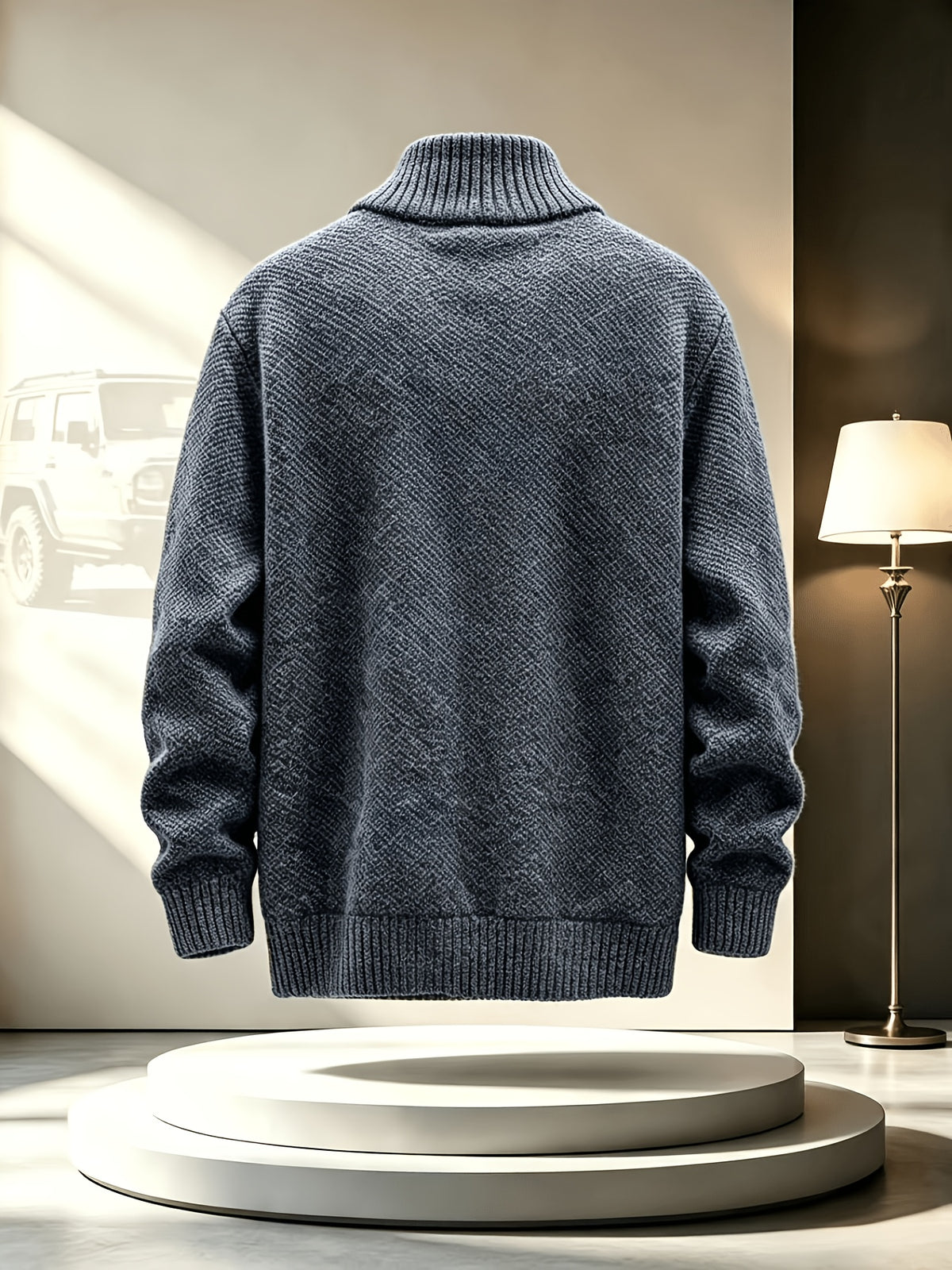 Men'S Stand Collar Zip-Up Knitted Cardigan for Fall Winter, Solid Color Long Sleeve Fleece Lined Casual Sweater Coat, Slim Fit And Versatile for Daily Wear - Dark Gray