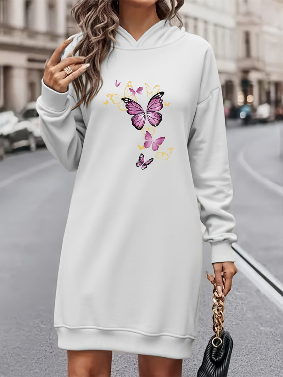 Women'S Fashion Letter Print Hooded Sweatshirt Dress Women'S Autumn And Winter High-End Fashion Street Style Age-Reducing Plus Velvet Color Block Hooded Sweatshirt Casual Top Casual Versatile Hoodie Jacket Pullover Long Sweatshirt Elegant - White