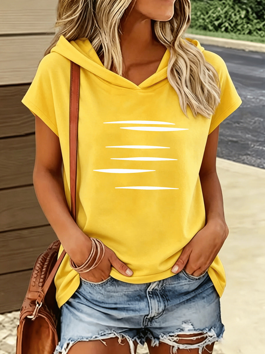 1pc Hooded Top Easy Line Design Casual All-Match Style Summer New Y2K Style Women'S Casual Athletic Wear Elegant Fashion Comfortable T-Shirt Top - Lemon Yellow