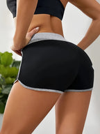 Spring/Summer Women's Casual Sports Shorts, High-Waist Butt-Lifting Patch Waistband, Sexy Slim-Fit Breathable Shorts, Athletic Fitness Yoga Capris - Black Gray Edge Three-point Pants