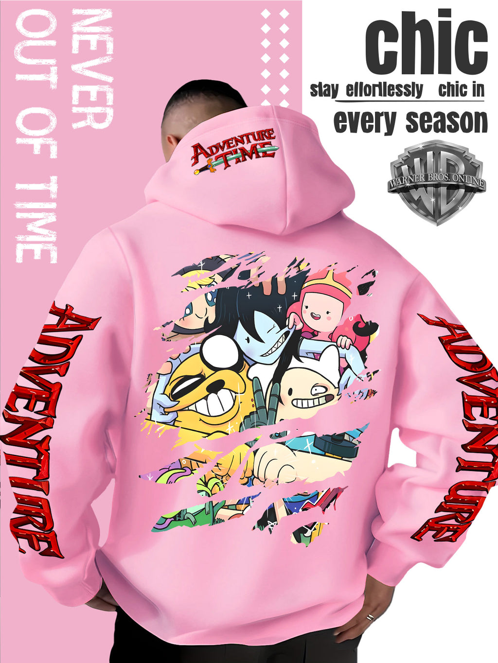 Men'S Hooded Sweatshirt Adventure Cartoon Theme Energetic Playful Gathering Group Anime Ripped Graffiti Print Pullover Top Autumn Winter Soft Comfortable Long Sleeve Hoodie Machine Washable Non-Pilling Durable Fabric American Trendy Street Style Men - Pink Color