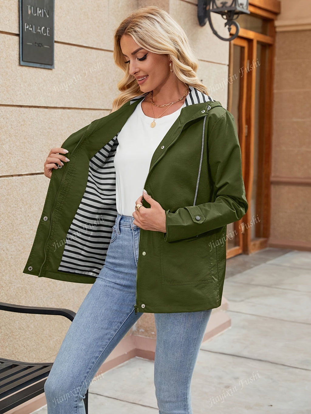 Women's Hooded Autumn/Winter Trench Coat - Olive Green