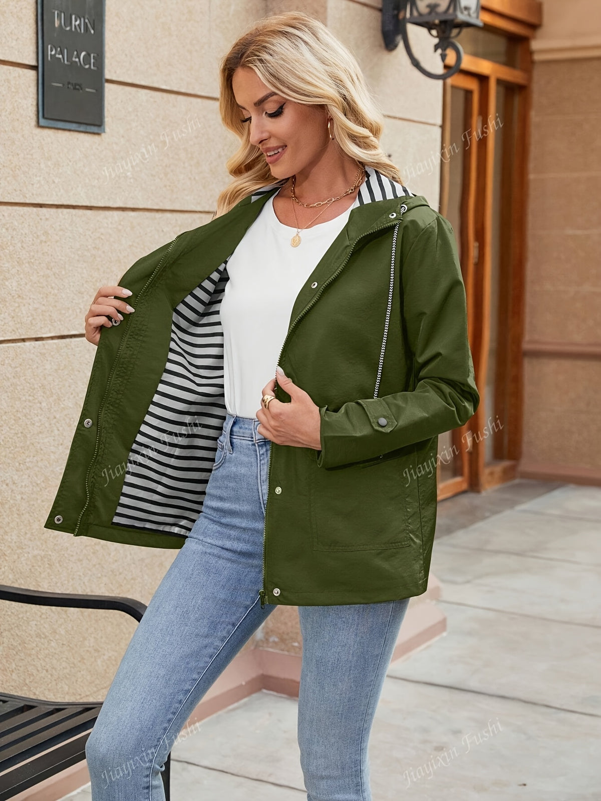 Women's Hooded Autumn/Winter Trench Coat - Olive Green