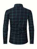 Autumn/Winter Plaid Flannel Shirt for Men, -Lined, Thickened, Warm, Long-Sleeve Workwear Jacket, Casual Top, New Season - Green Grid