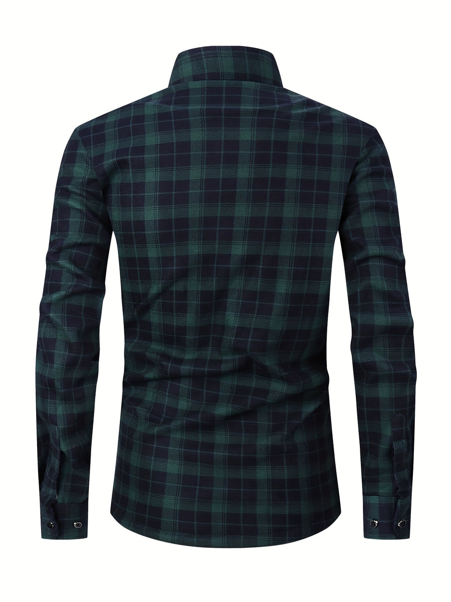 Autumn/Winter Plaid Flannel Shirt for Men, -Lined, Thickened, Warm, Long-Sleeve Workwear Jacket, Casual Top, New Season - Green Grid