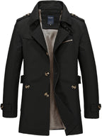 Men'S Lapel Mid-Length Casual Trench Coat, Single-Breasted Utility Style Jacket, with Epaulettes, Metal Buttons, Zipper-Decorated Pocket, Spring/Autumn Casual Outerwear, Suitable for Office And Daily Commute, Men'S Business Coat - Black