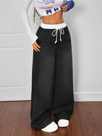 2026SS Women's Y2K Vintage Jeans Drawstring Loose Fit Casual Denim Pants - Black