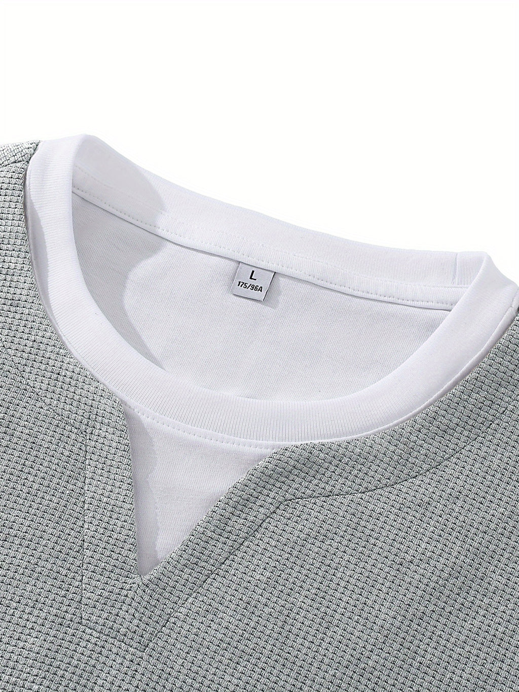 Men's Long-Sleeve T-Shirt, New Spring/Autumn Waffle Knit Fabric Top, 2-in-1 Look Design, Crew Neck Solid Color Base Layer Shirt - Grey