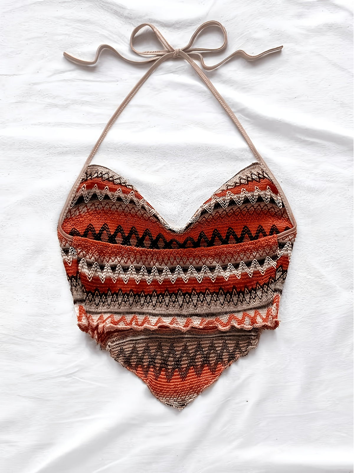 Bohemian Geometric Print Halter Neck Crop Top, Women's Triangle Hem Cami, Vintage Ethnic Sleeveless Tank Top, Summer Beach Casual Y2K Top - Multicolor