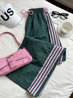 Reading Week Apparel, Back-to- Season, One Pair of 2026 Spring/Summer New Style Casual Sporty Fashionable Comfortable and Beautiful Women's Long Pants with Contrast Color and Drawstring Waist, Suitable as a Holiday Gift for Women's Clothing - Dark Green