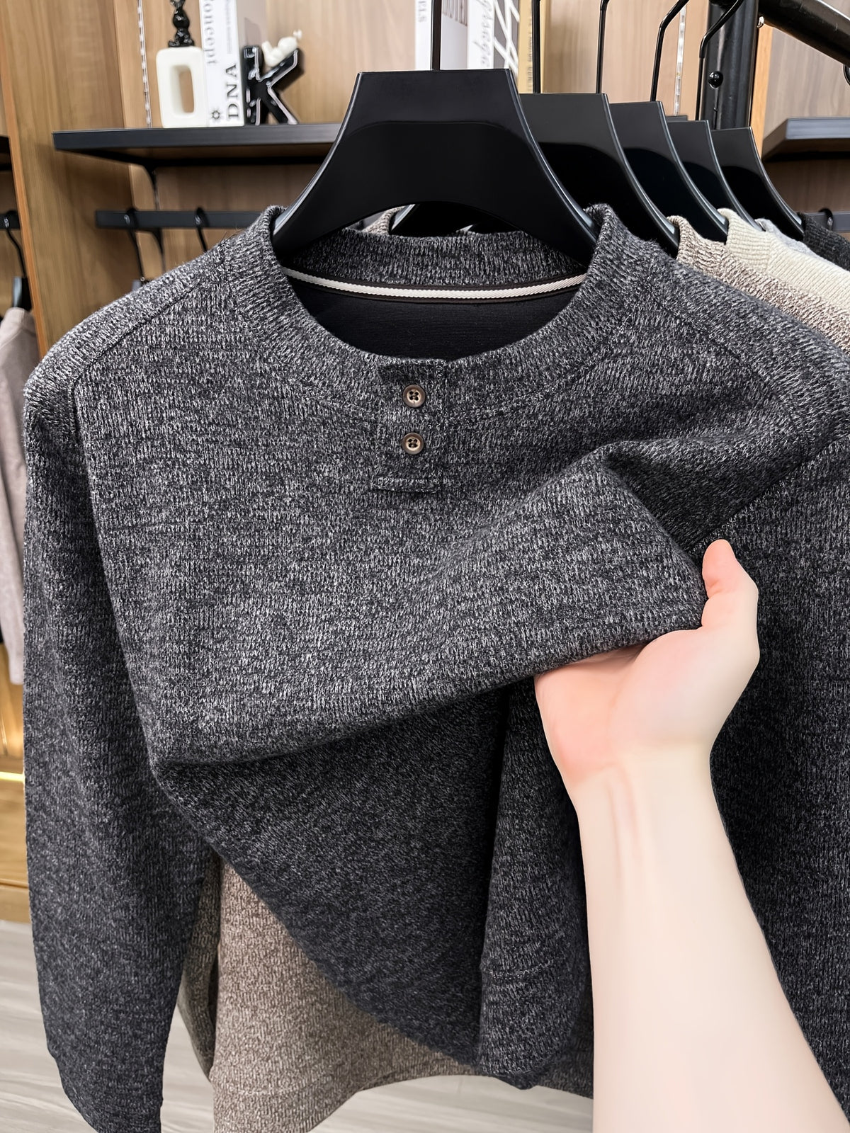 Du Jing Lan OBM 1pc Autumn/Winter New Arrival Men's Knitted Pullover, Old Money Style Solid Color Striped Crew Neck Long Sleeve Knit Pullover, Men's Business Casual Fashion Striped Sweater, Suitable for Layering or Wearing as an Inner Layer - Dark Gray