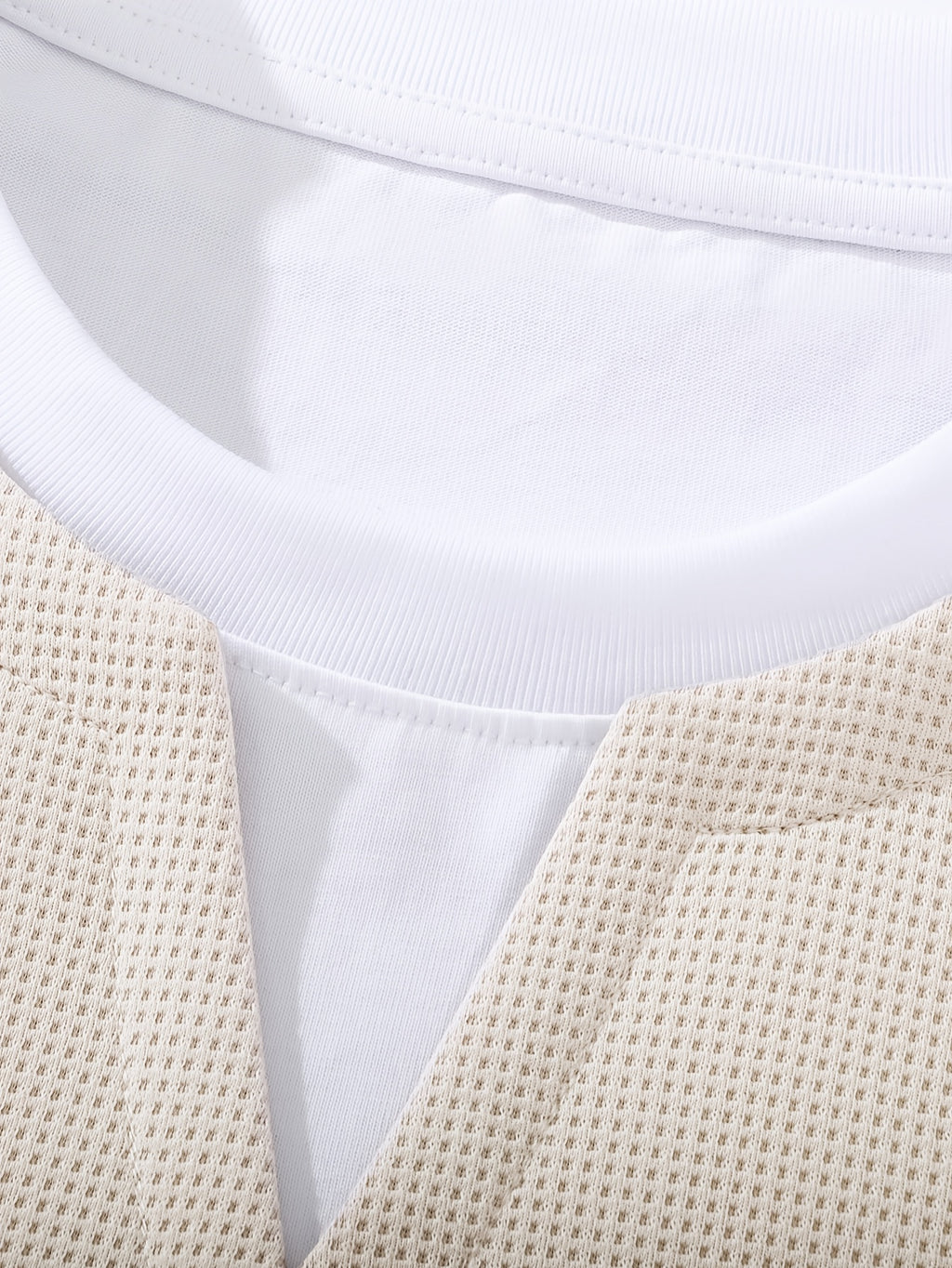 MIANZHI Men's Short Sleeve American Streetwear Brand T-Shirt, New Summer Loose Fit Casual 2-in-1 Look Half Sleeve Heavyweight Waffle Knit Fashion Outdoor Sports Top - Apricot